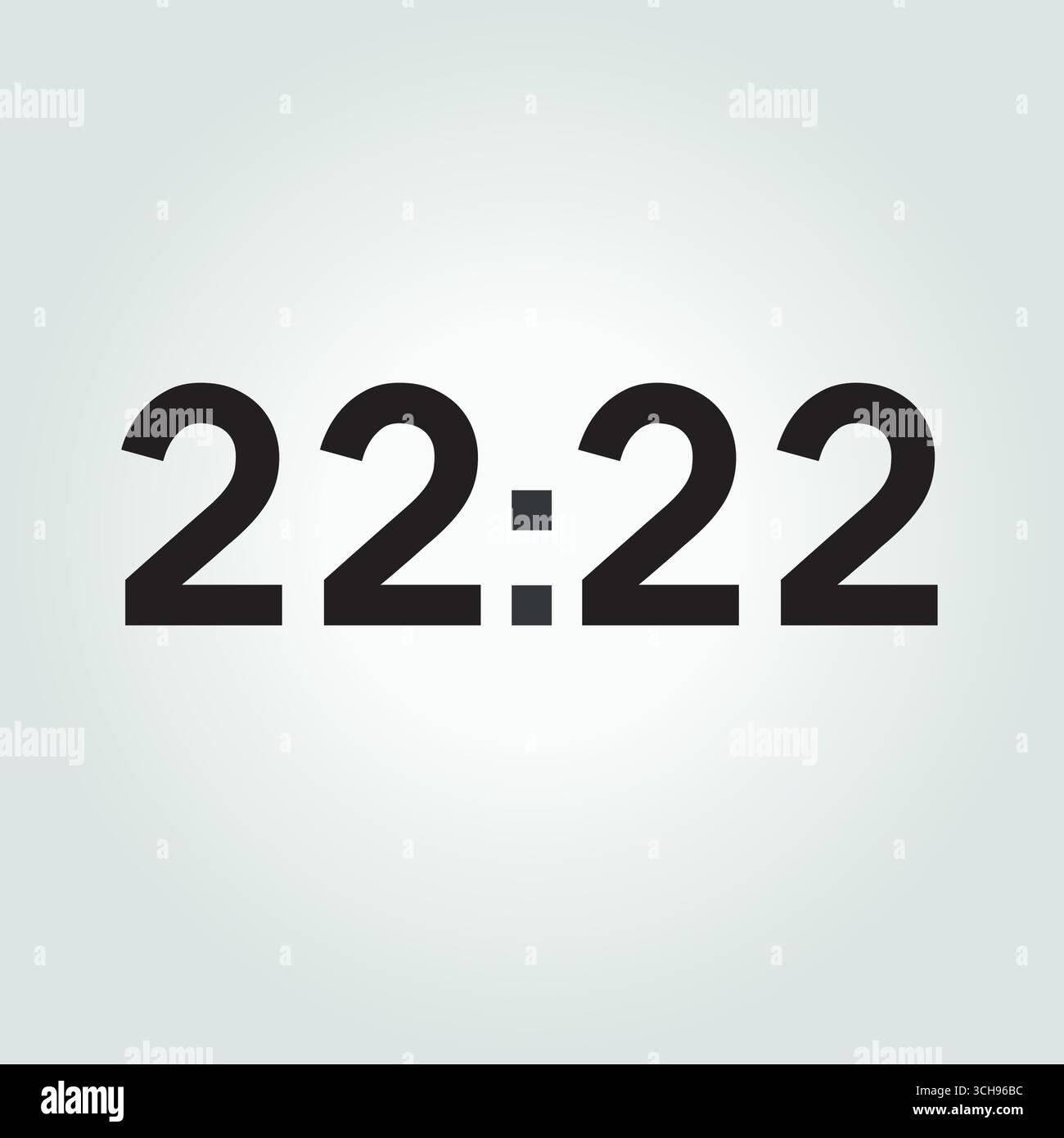 Number sequence 22:22 on digital display, mirror hour, symmetrical numbers, concept of time, destiny, synchronicity, numerology Stock Vector