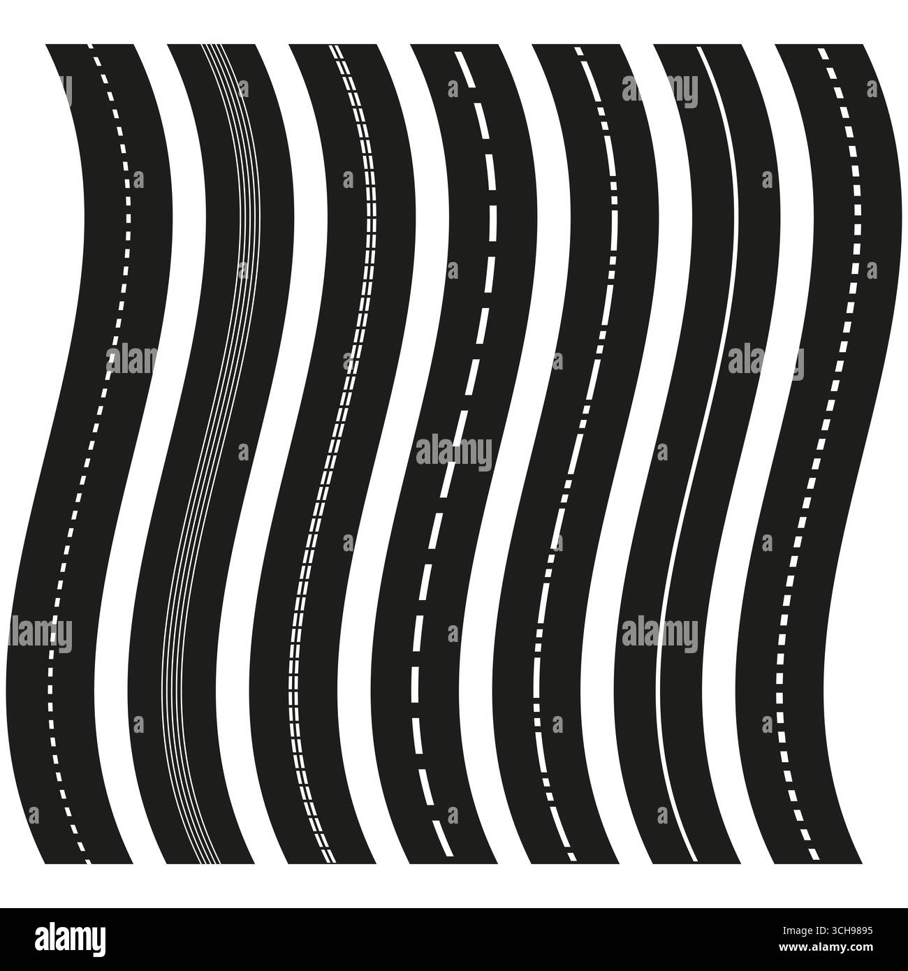 Wavy road pattern. Flexible highway lines. Black white design. Vector ...