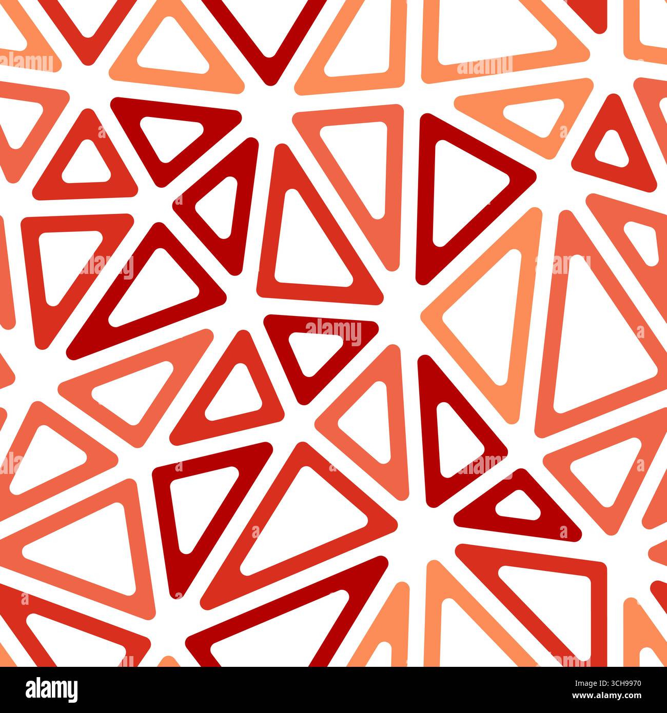 Triangles vector pattern. Large triangles size. Monotone style. Rounded triangular cells outlined. Repeatable pattern. Fiery contrast. Stock Vector