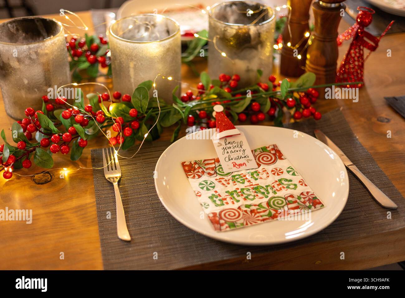 Christmas table decor meal celebration Stock Photo