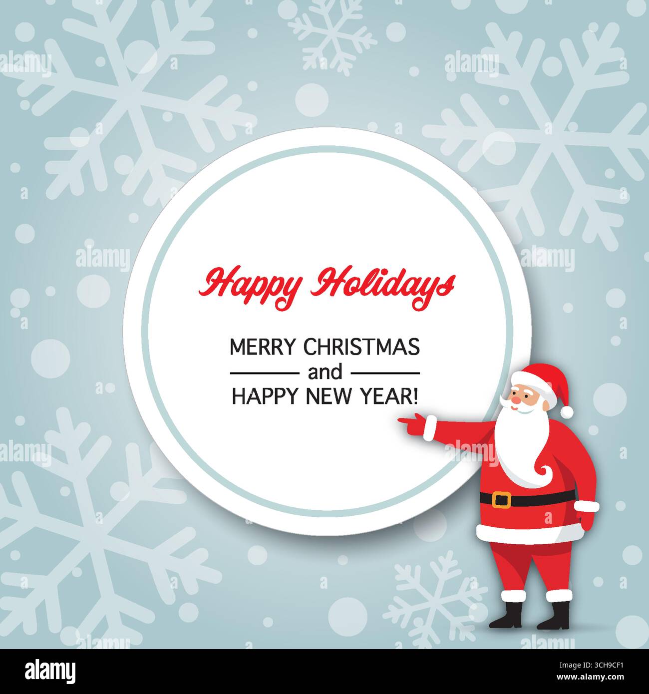 Santa Claus with a big signboard. Merry Christmas and Happy New Year ...