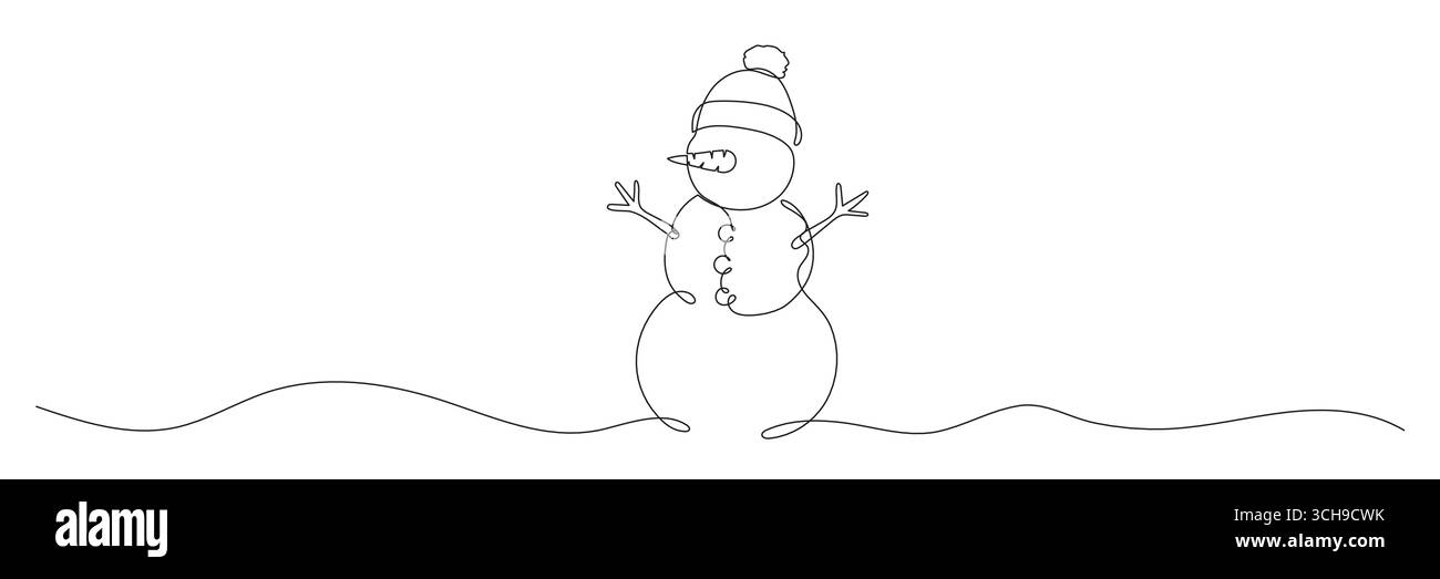 Continuous line drawing of snowman. Editable stroke. Vector ...