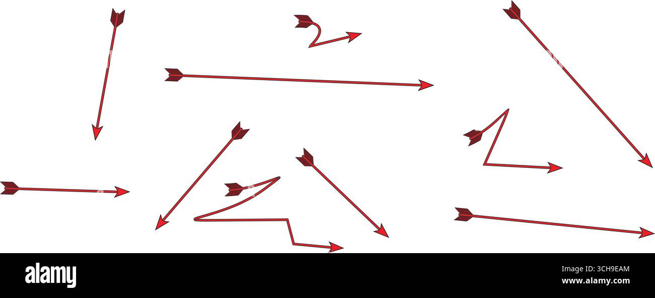 Red arrow, Long arrow, Red horizontal long arrow. long arrows left and ...