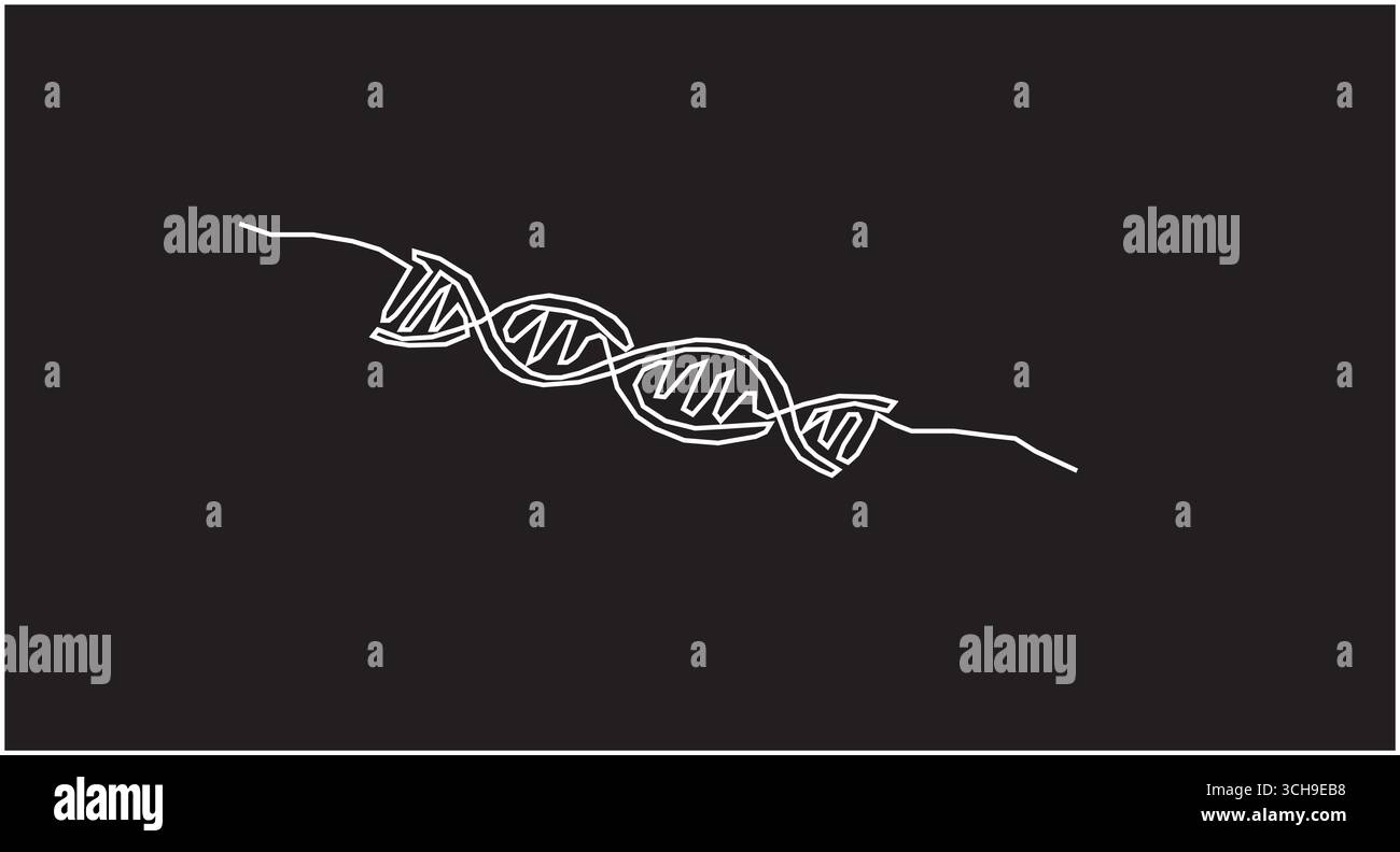 DNA in detailed one line drawing. Scientific research concept ...