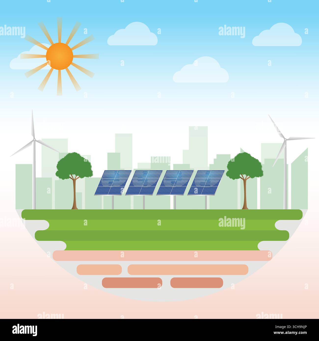 Green City Environment with Solar Panels and Wind Turbines ...