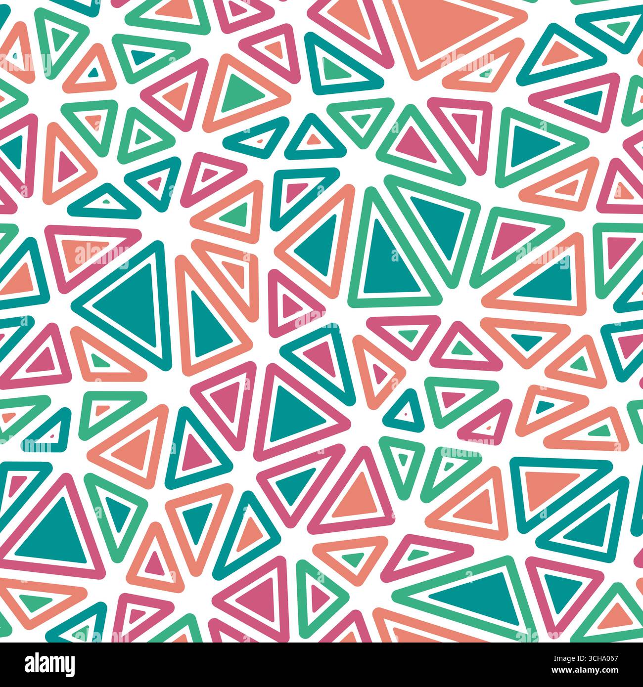 Abstract pattern of triangles. Rounded solid shapes in frames. Medium triangle size. Multicolored style. Repeatable pattern. Amazing vector tiles. Stock Vector