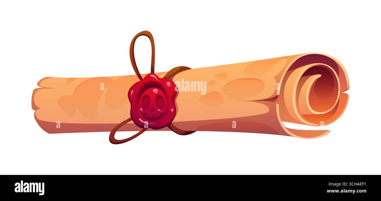Cartoon rolled parchment scroll tied with a string and sealed with a ...