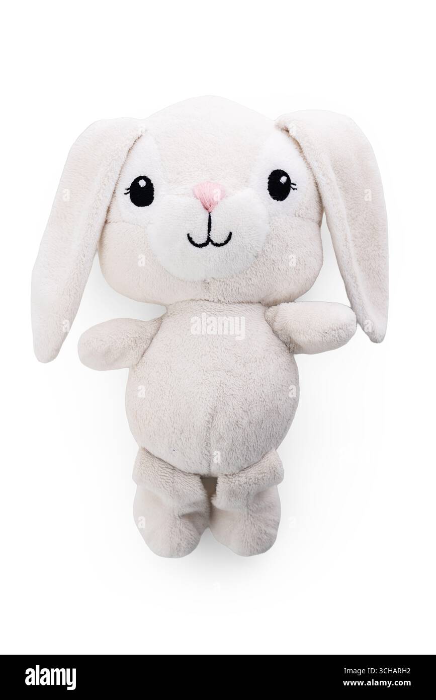 Cute Plush Easter Bunny Toy isolated on white Background Stock Photo