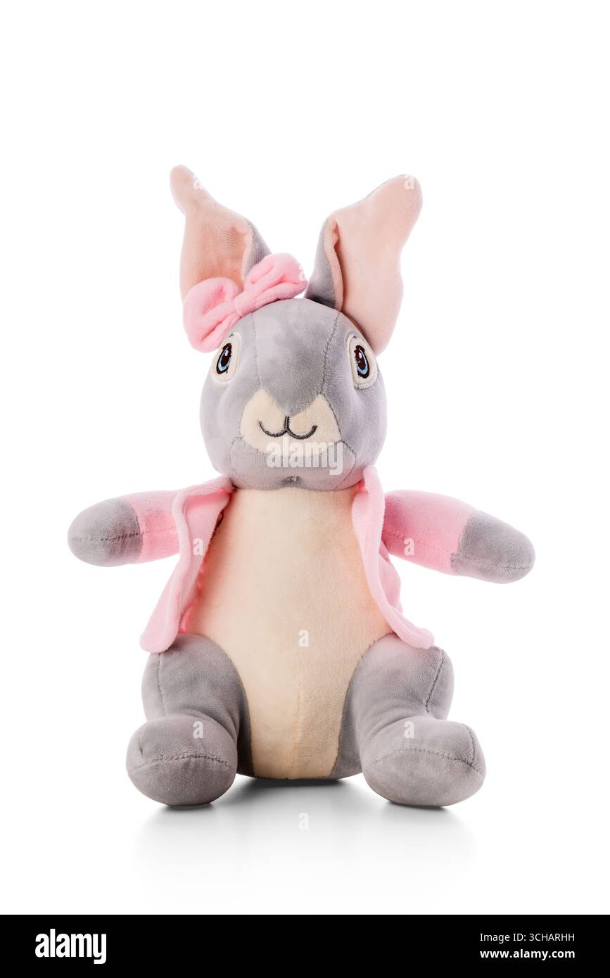 Cute Plush Easter Bunny Toy isolated on white Background Stock Photo