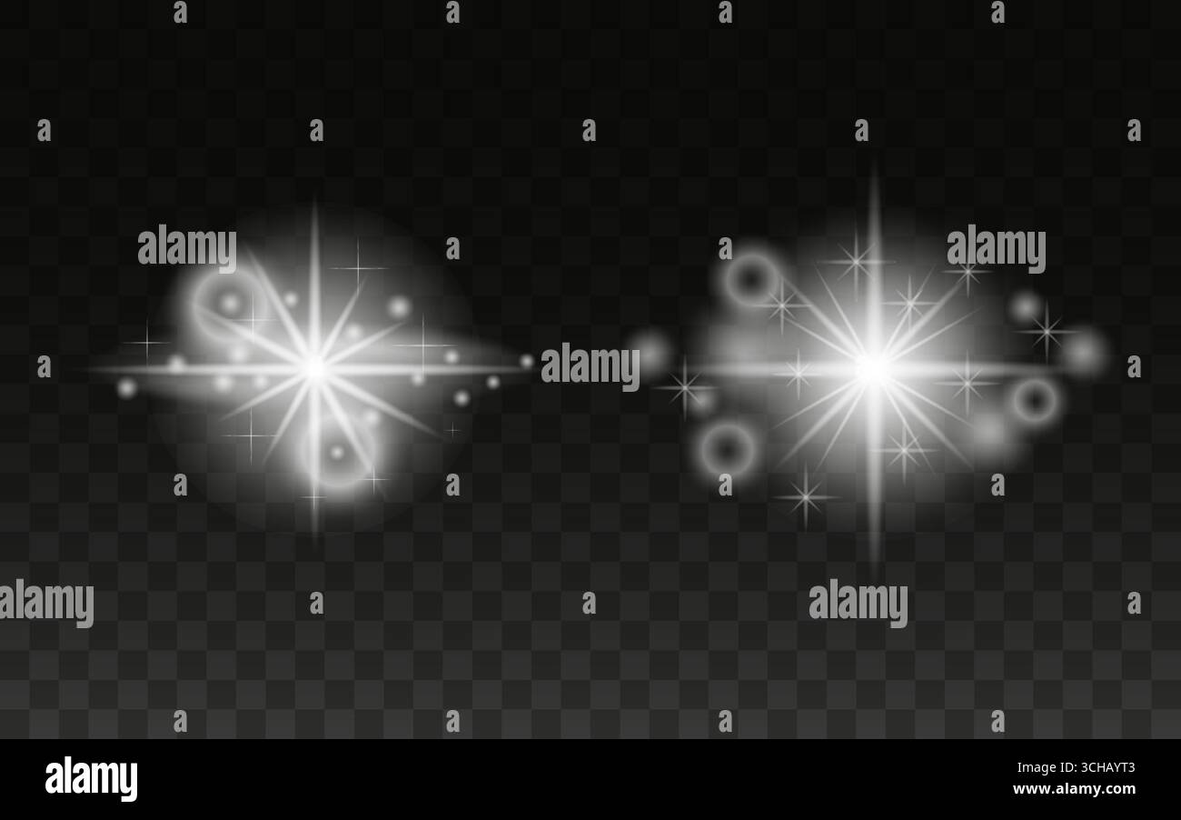 Bright Light Effects with Radiant Sparkle Patterns on a Black Background. Stock Vector