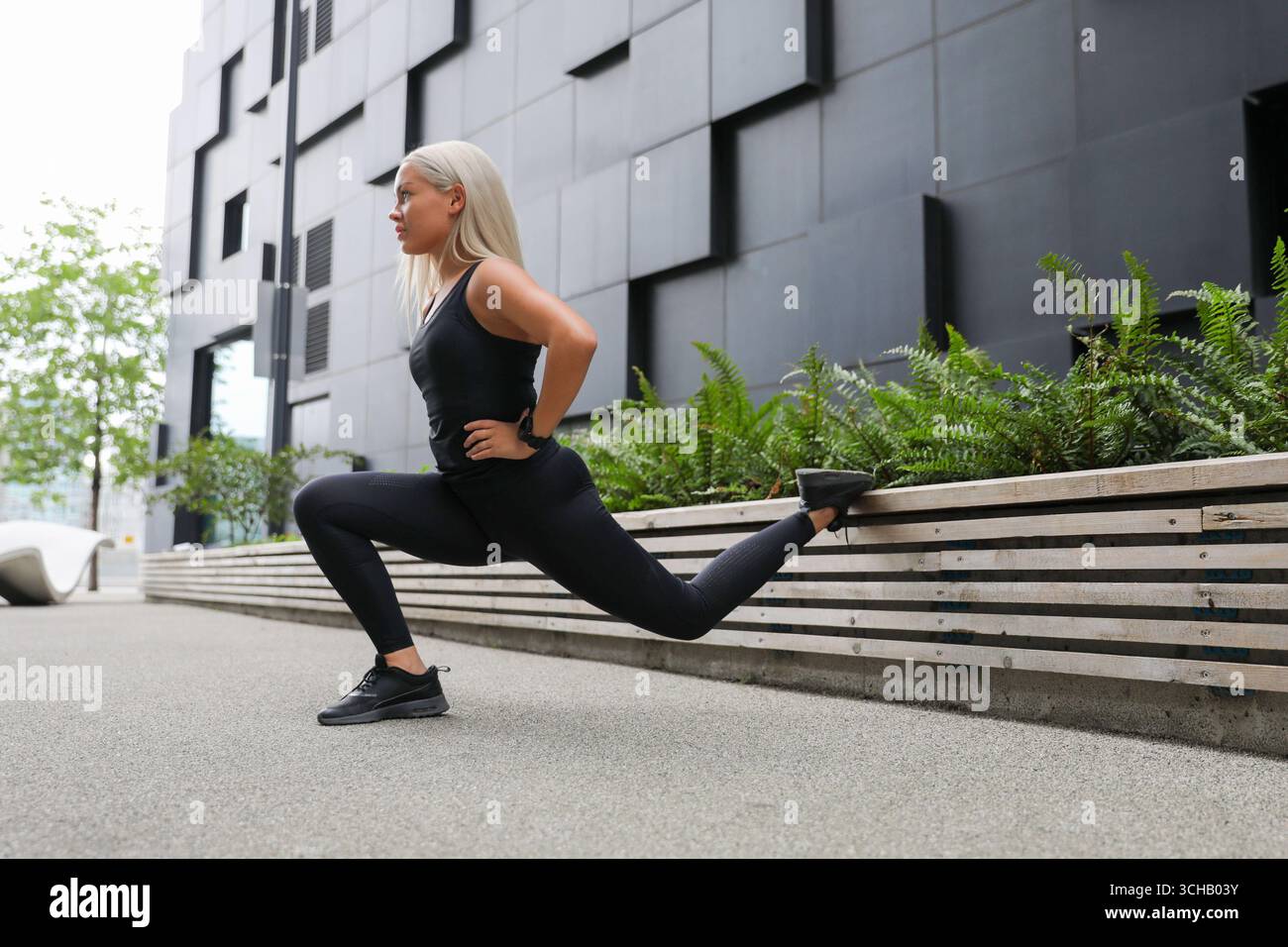 Determined woman performing dynamic leg hi-res stock photography and ...
