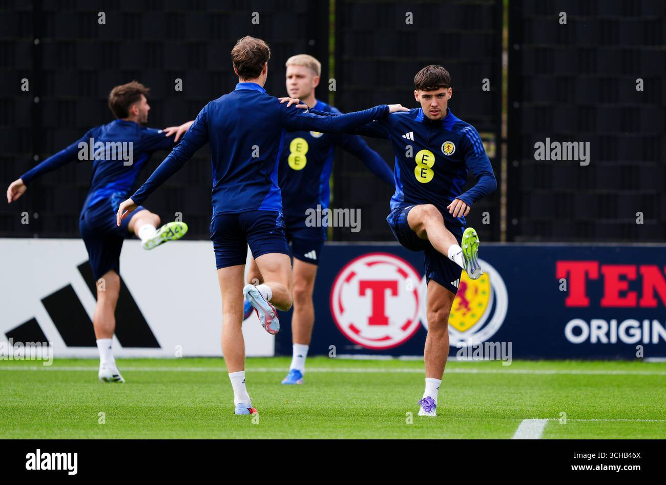 Scotland's Aaron Hickey (right) during a training session at Lesser ...