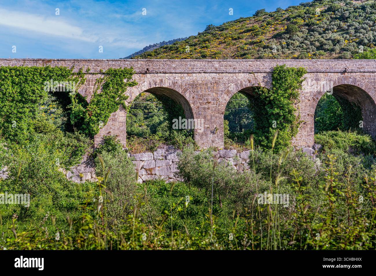The historic ruins of the arches of the ancient Roman aqueduct in ...