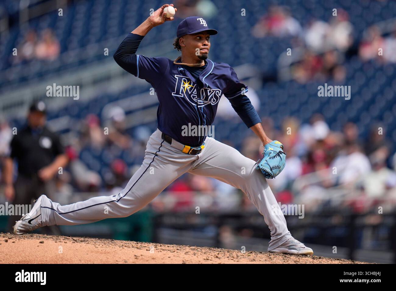 Tampa Bay Rays relief pitcher Edwin Uceta throws to the Washington ...