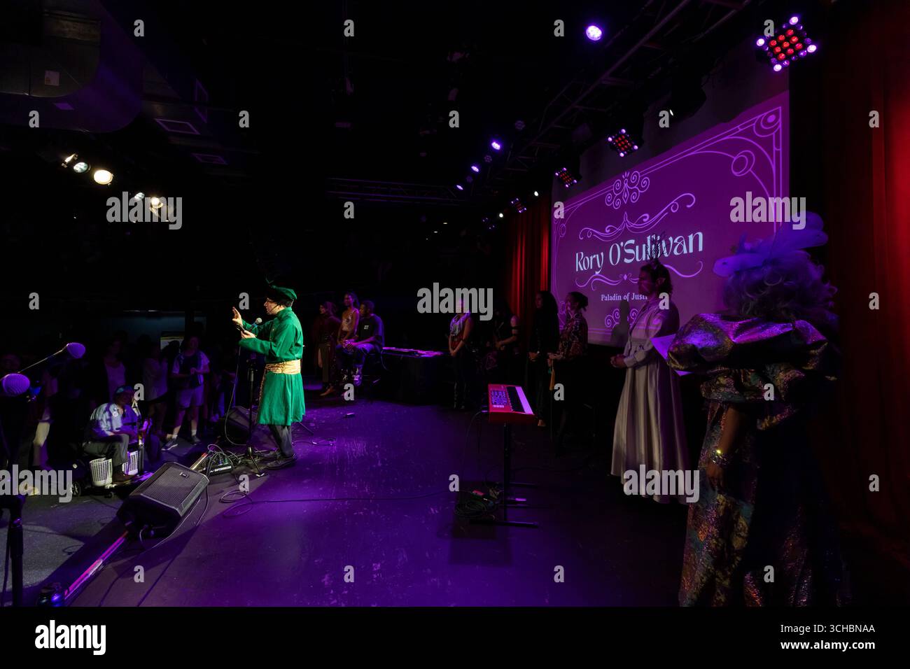 Rory O’Sullivan introduces himself to constituents during 'Candidate Survivor' at Neumos in Seattle on Thursday, July 24, 2025. At the annual politica Stock Photo
