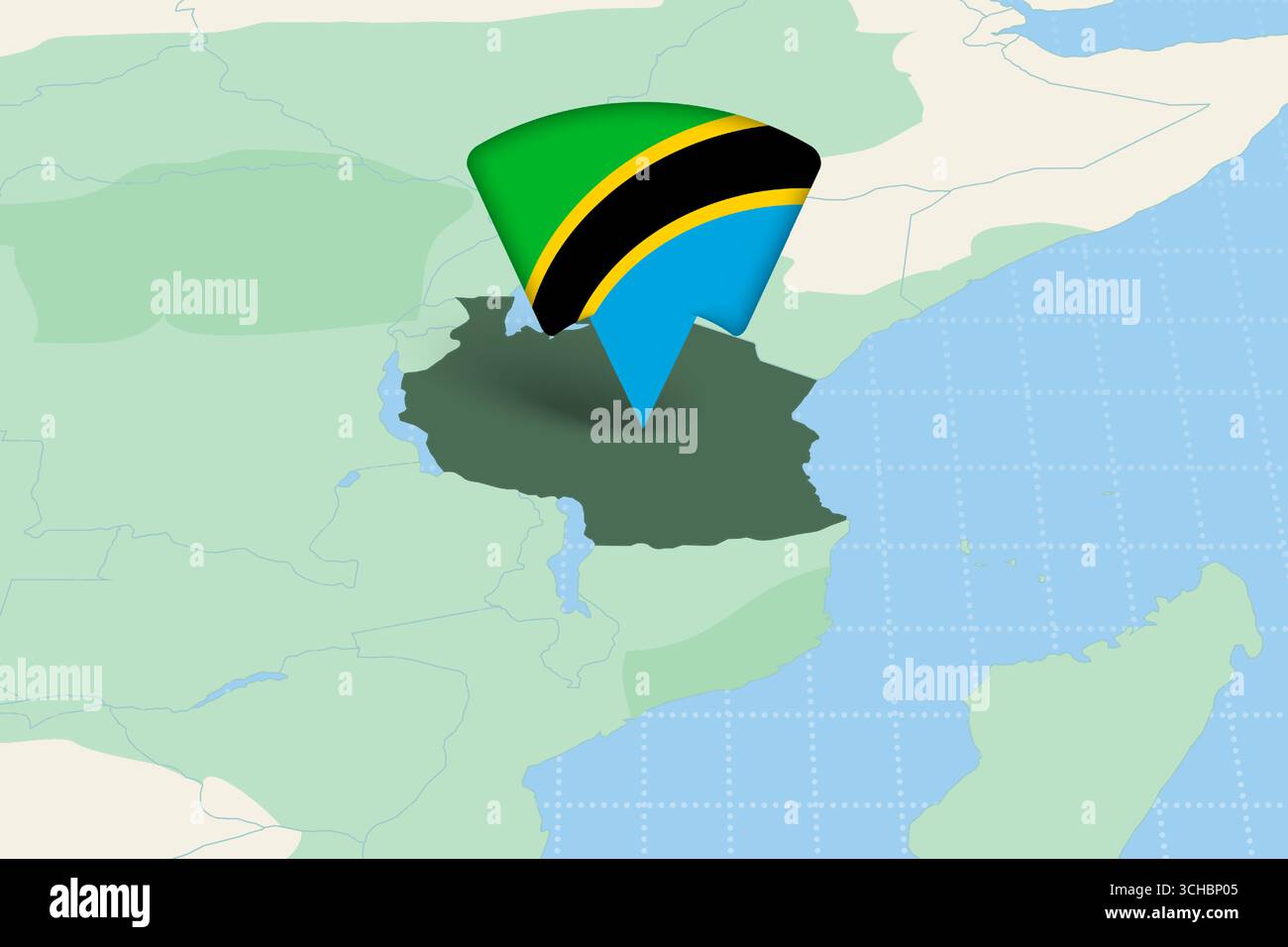 Tanzania Location Highlighted on African Map with Flag Icon. Detailed ...