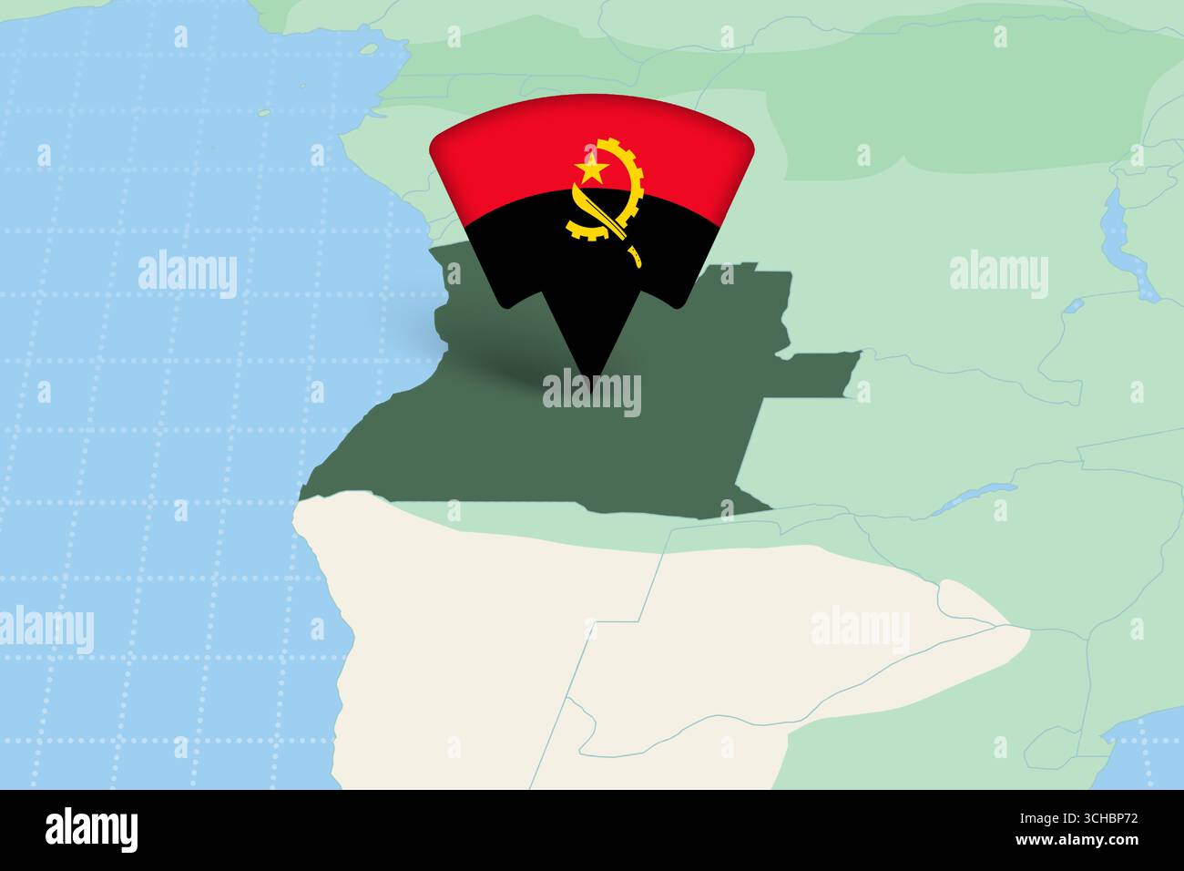 Angola Location Highlighted on African Map with Flag Icon. Detailed Vector Design. Stock Vector