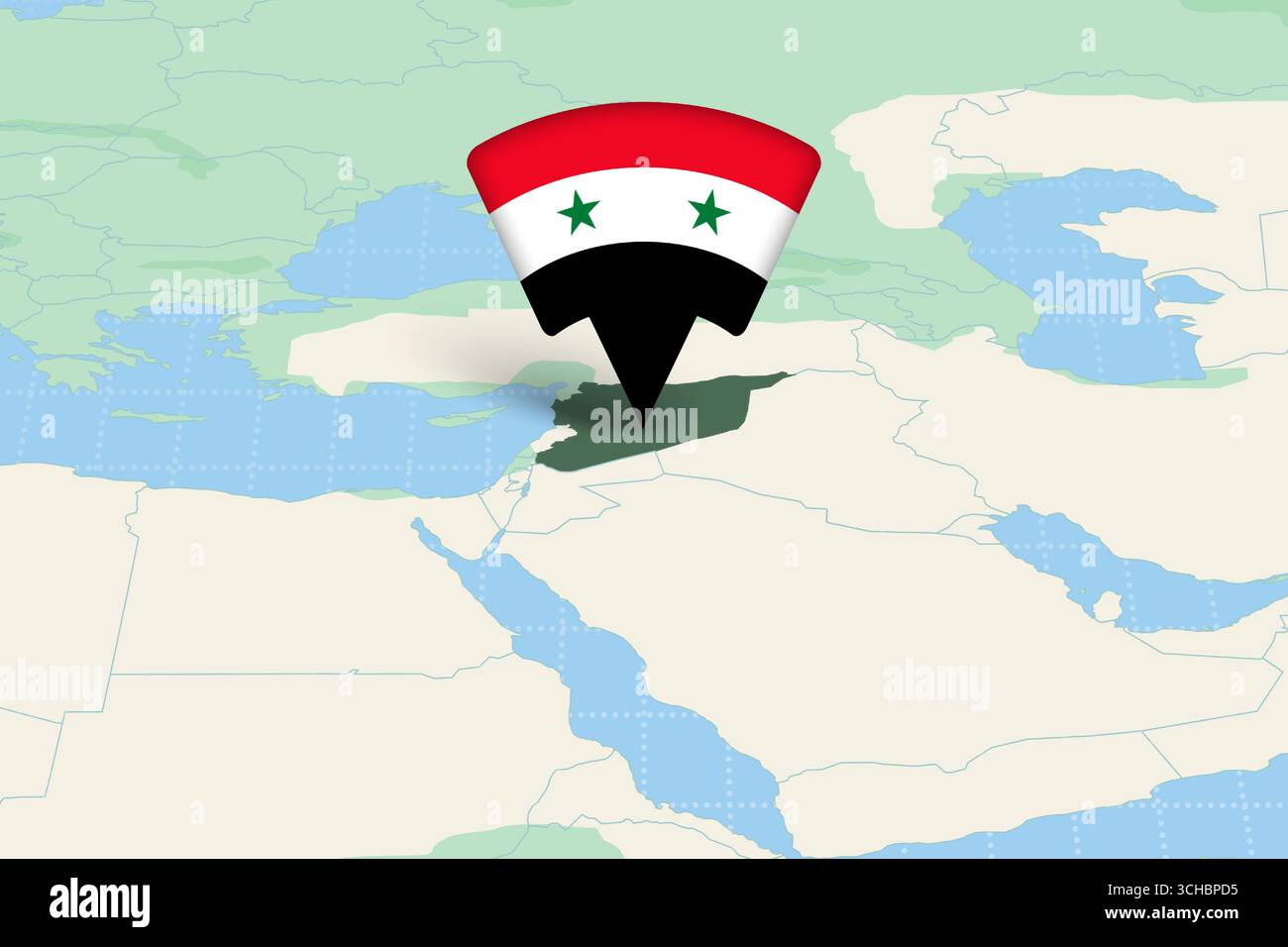 Syria Location Highlighted on Asian Map with Flag Icon. Detailed Vector ...
