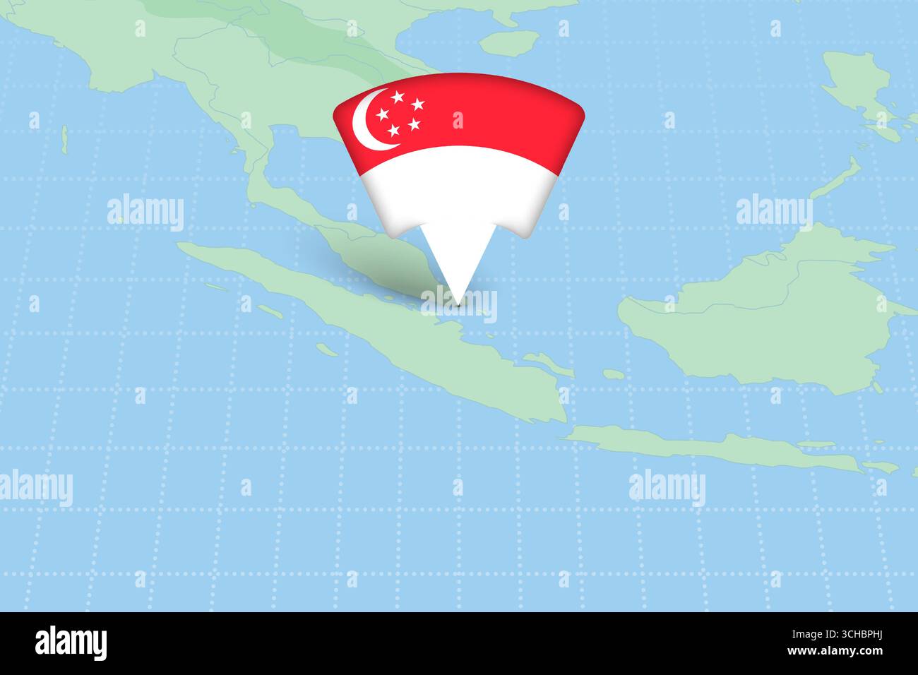 Singapore Location Highlighted on Asian Map with Flag Icon. Detailed Vector Design. Stock Vector