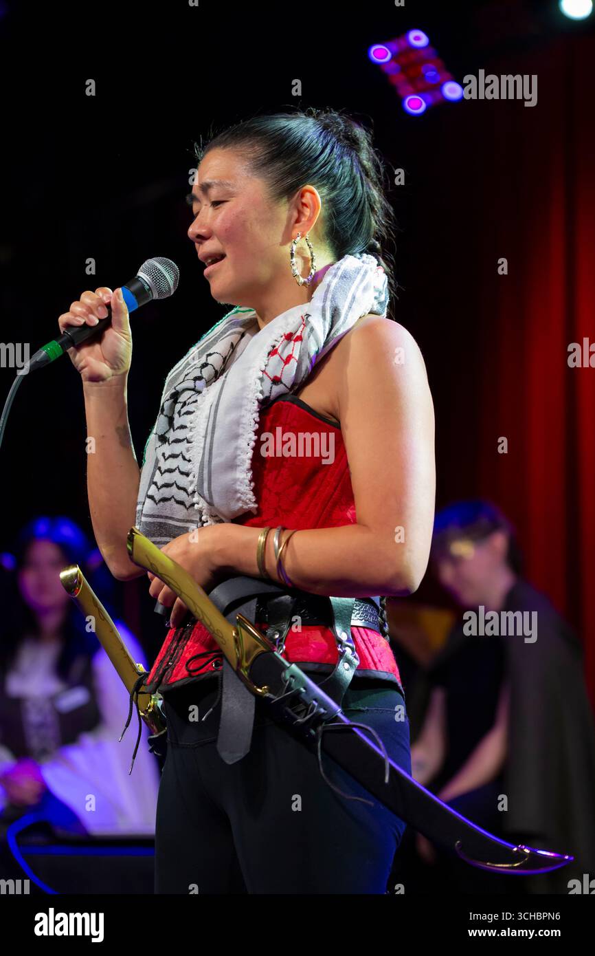 Jeanie Chunn performs a song during 'Candidate Survivor' at Neumos in Seattle on Thursday, July 24, 2025. At the annual political event, hosted by the Stock Photo