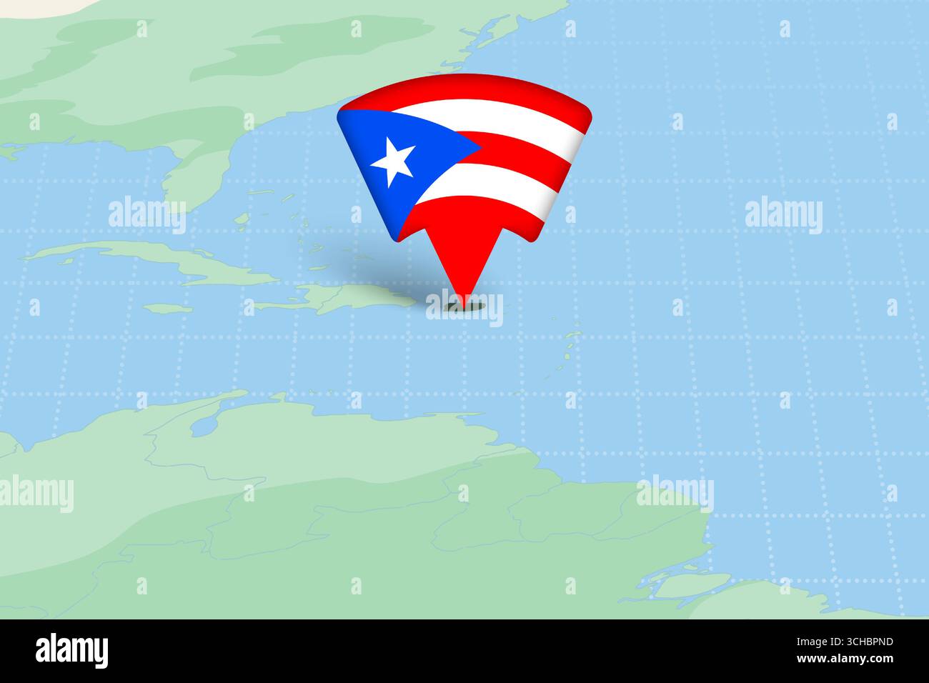 Puerto Rico Location Highlighted on Map with Flag Icon. Detailed Vector ...