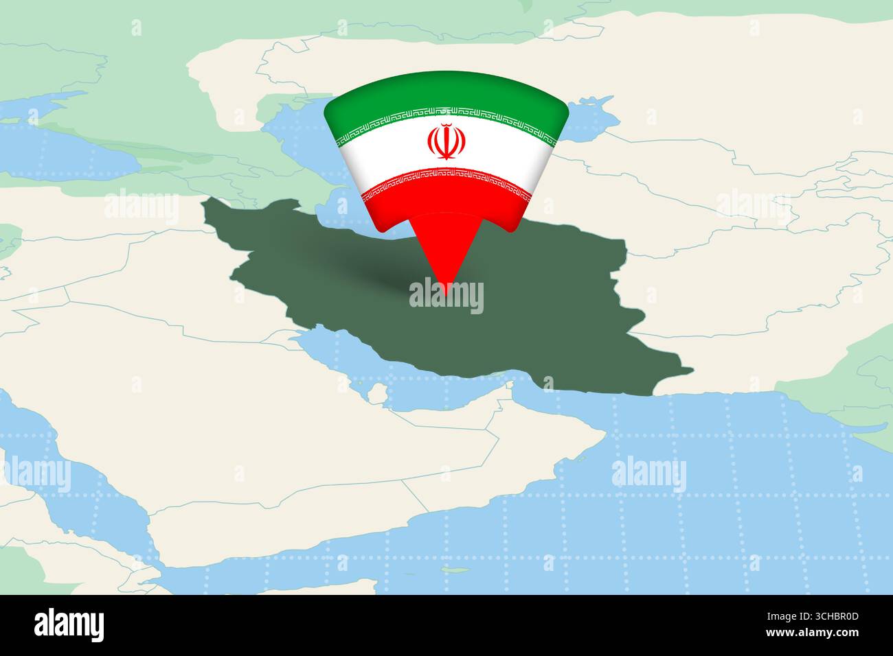 Iran Location Highlighted on Asian Map with Flag Icon. Detailed Vector ...
