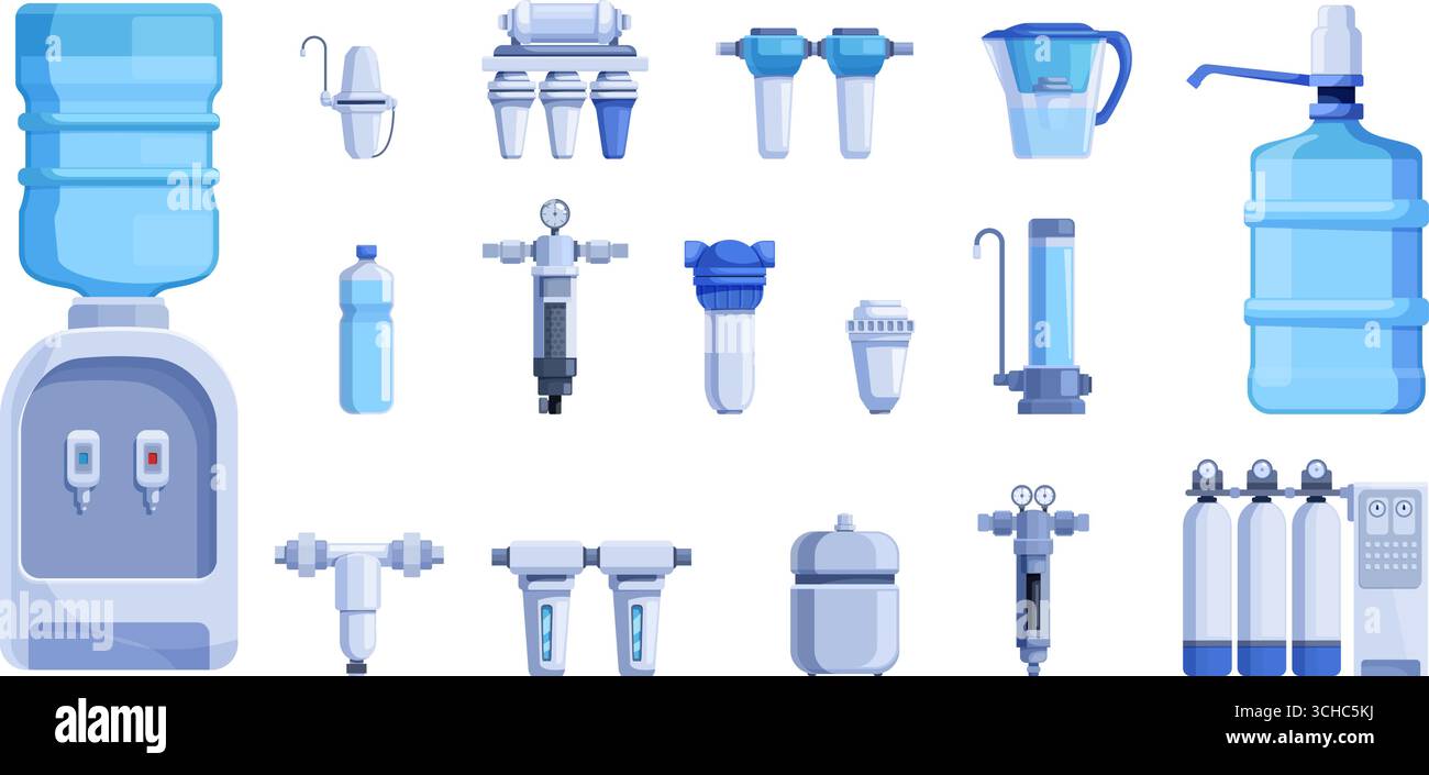 Cartoon water purification tools. Isolated filtering system for home ...