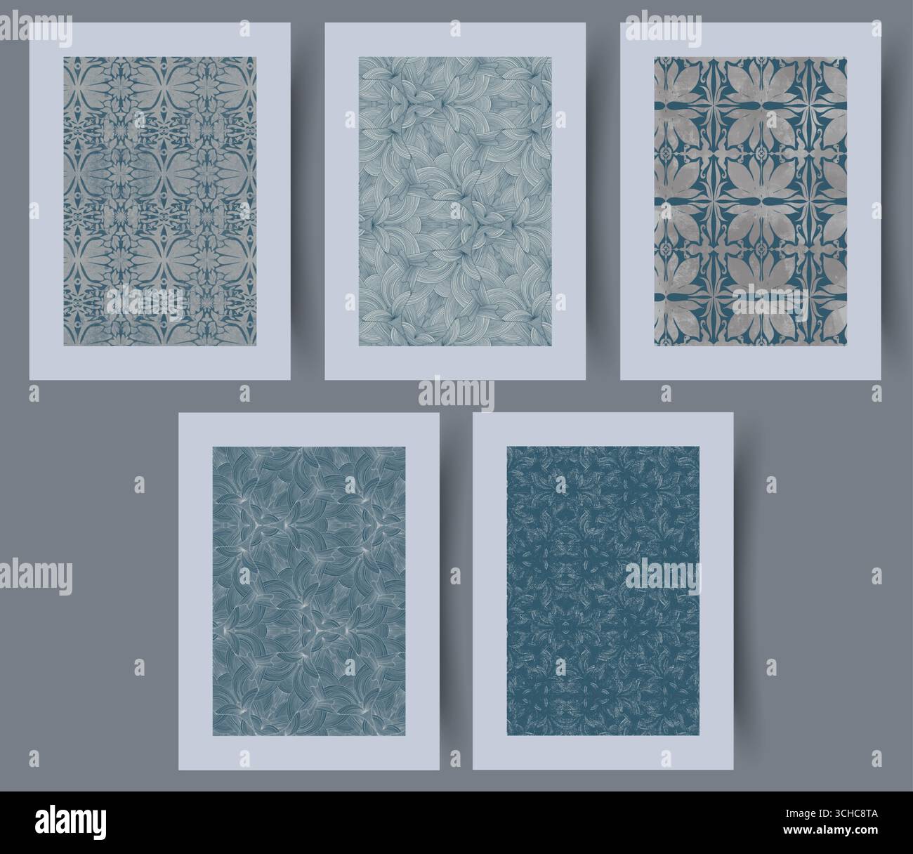 A Beautiful Collection of Elegant Textured Patterns Featuring Various Shades of Blue Tones Stock Vector