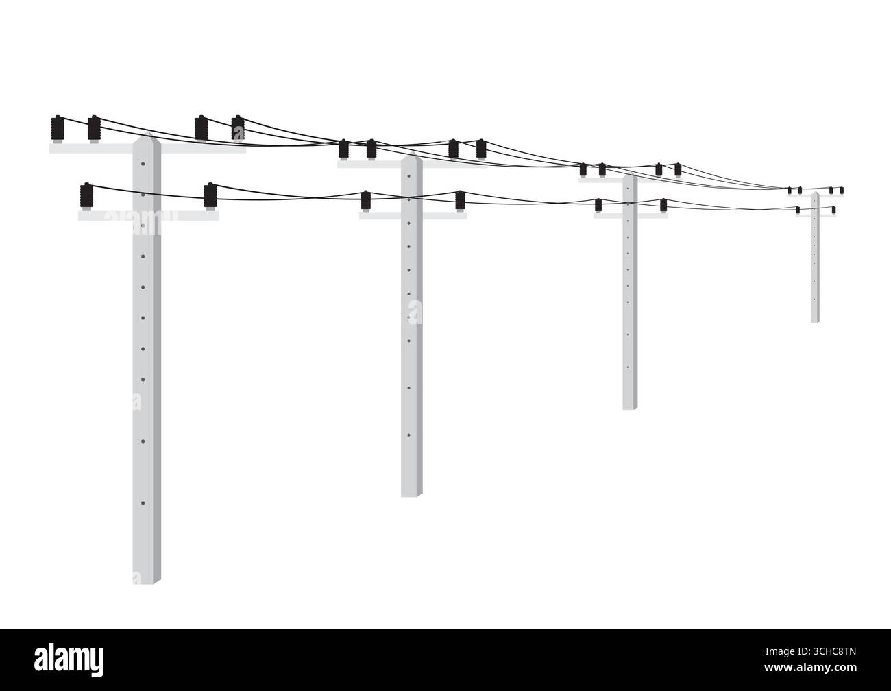 Electric pole. Power Poles. Electric Power transmission. Vector Illustration Isolated on White Background. Stock Vector