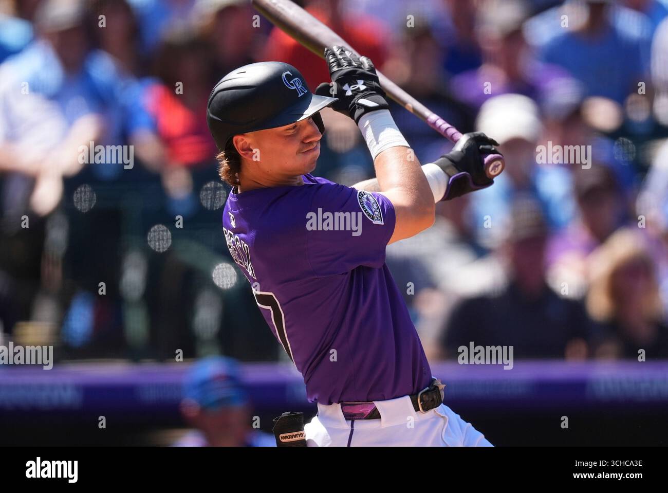 Colorado Rockies left fielder Jordan Beck (27) in the fourth inning of ...