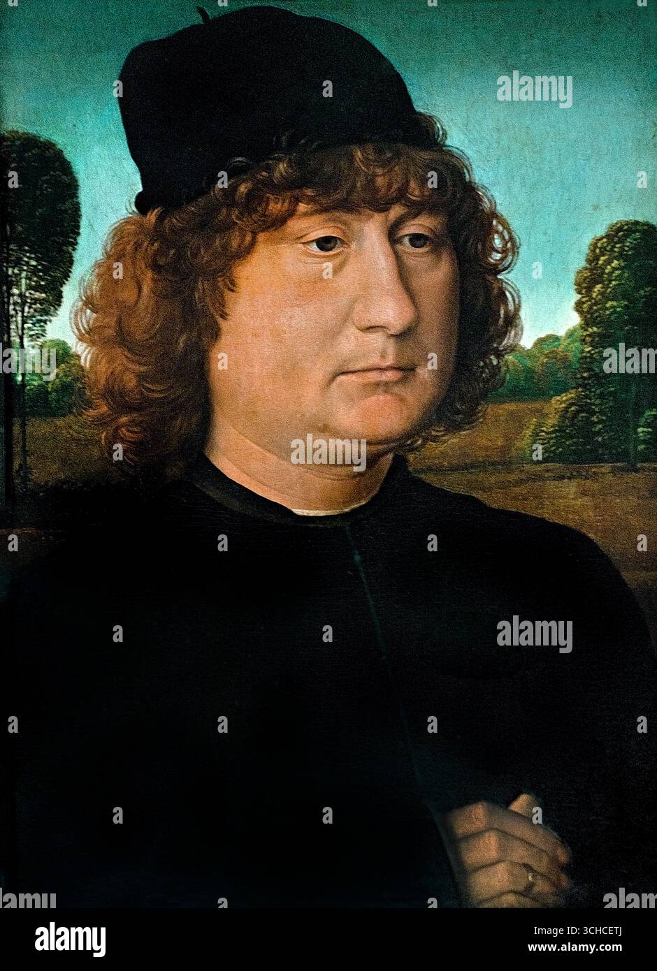 Portrait of a Man - Portrait of a Man 1472 Hans Memling  1430 – 1494 German Germany ( Hans Memling (c. 1430–1494) was a German-Flemish painter of the Early Netherlandish tradition, known for his religious works and groundbreaking portraits of the emerging merchant class, which brought his international reputation and influence to Italy. He was a successful artist who was among the wealthiest citizens in the city of Bruges at his death ) Stock Photo