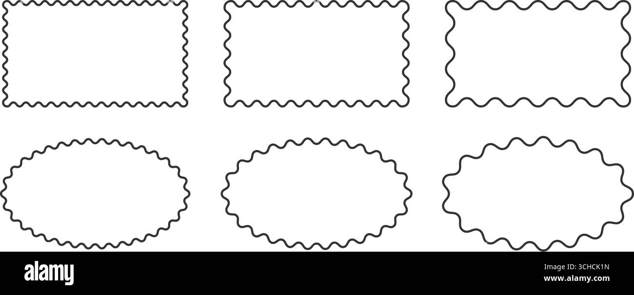 Scalloping Text Wavy scallop edge frame set. Wave rectangle and oval geometric shape ...