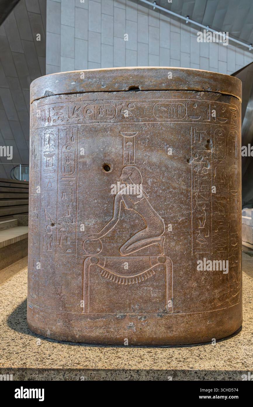 Grand Egyptian Museum(GEM), Grand Stair gallery, sarcophagus with relief, Giza, Egypt, North Africa, Africa Stock Photo
