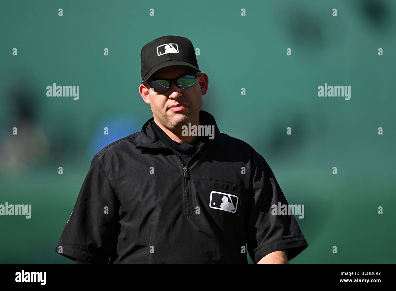 Umpire Dan Merzel looks on during a baseball game between the ...