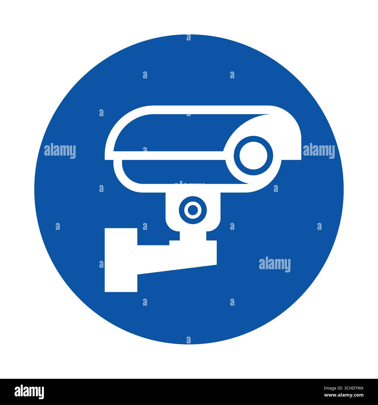 This graphic features a security camera icon in a bold blue circle ...