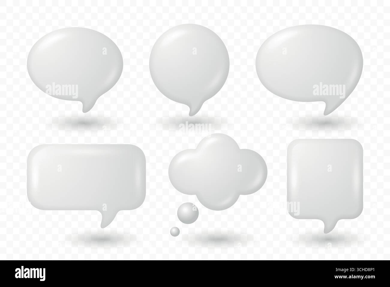 Vector 3d White Glossy Speech Bubble Set. Chat Callout and Thought ...