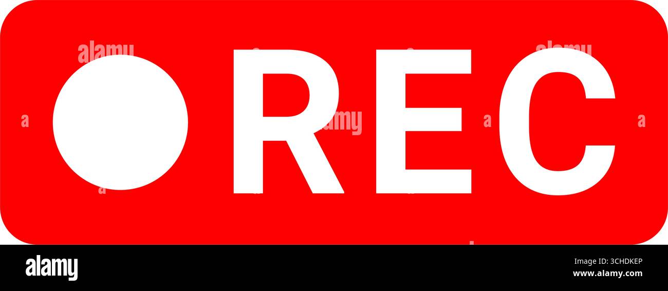Flat vector REC label with white indicator dot on a solid red rounded ...