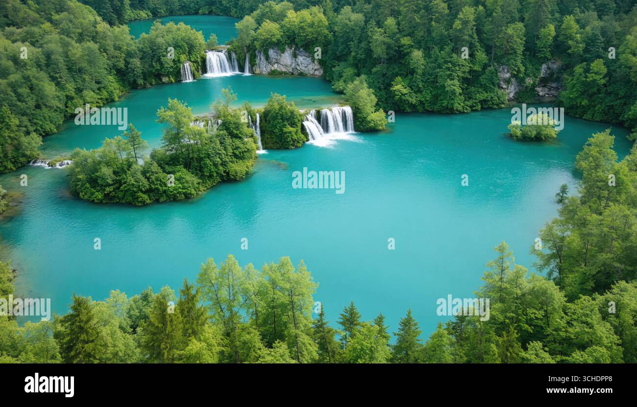 Plitvice National Park with turquoise lakes, waterfalls and lush green ...
