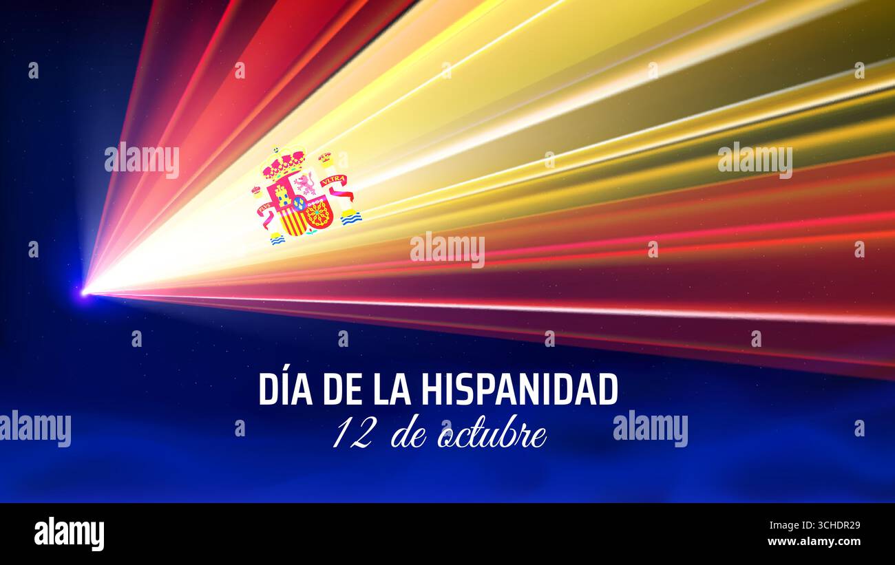 October In Spanish October 12, spain national day, hispanidad. Spanish flag laser light ...