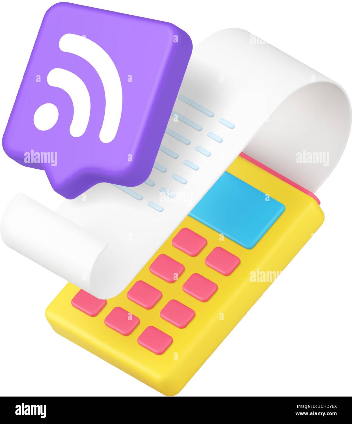 Payment terminal contactless transaction receipt wireless technology finance point of sale POS system digital banking cashless purchase 3d icon realis Stock Vector