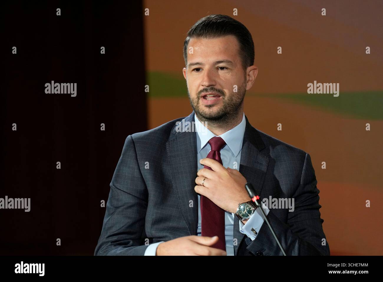 Jakov Milatovic, President of Montenegro, speaks during a panel ...