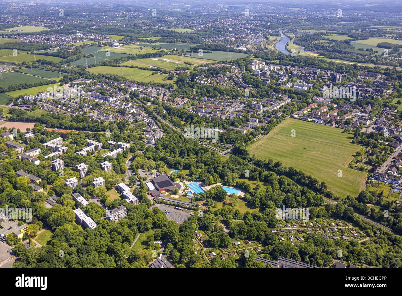 Aerial view, Bad und Sport Oststadt swimming pool outdoor pool, high