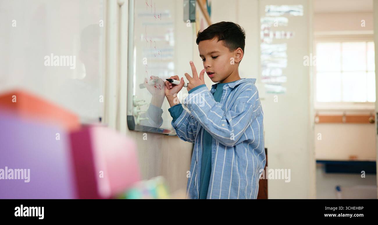 Kid Writing Down Math Math Math, child and writing on whiteboard, classroom and problem solving ...