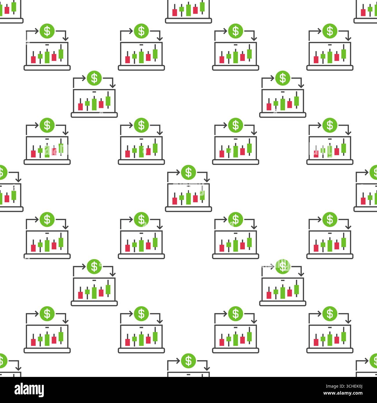 Candlestick Chart on Laptop Screen vector Online Crypto Trading concept seamless pattern Stock Vector