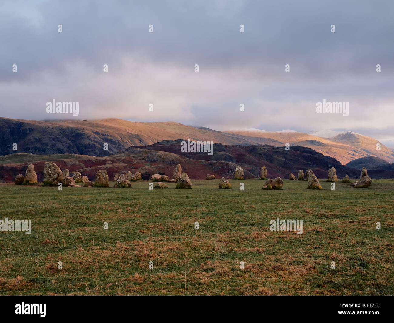 Autumn at Castlerigg Standing Stone Circle on a prominent hill to the east of Keswick, in the Lake District National Park, North West England. UK Stock Photo