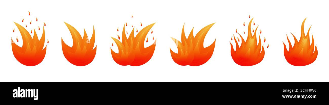 Fire. Fire Flame. Fire Set. Vector Illustration Isolated on White Background. Stock Vector