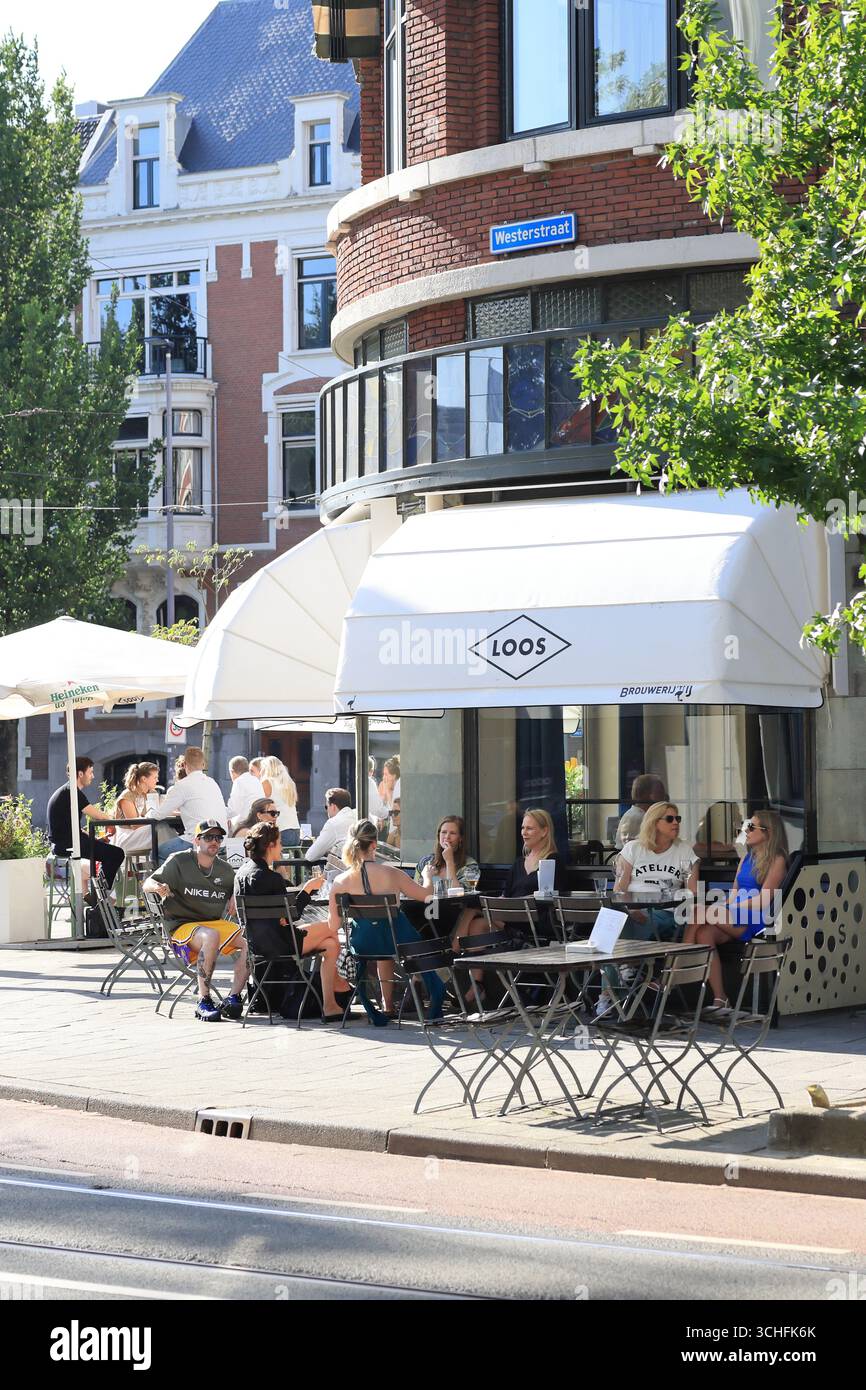 Restaurants on Westerstraat, in a lovely neighbourhood near the city park, Rotterdam, Netherlands. Stock Photo