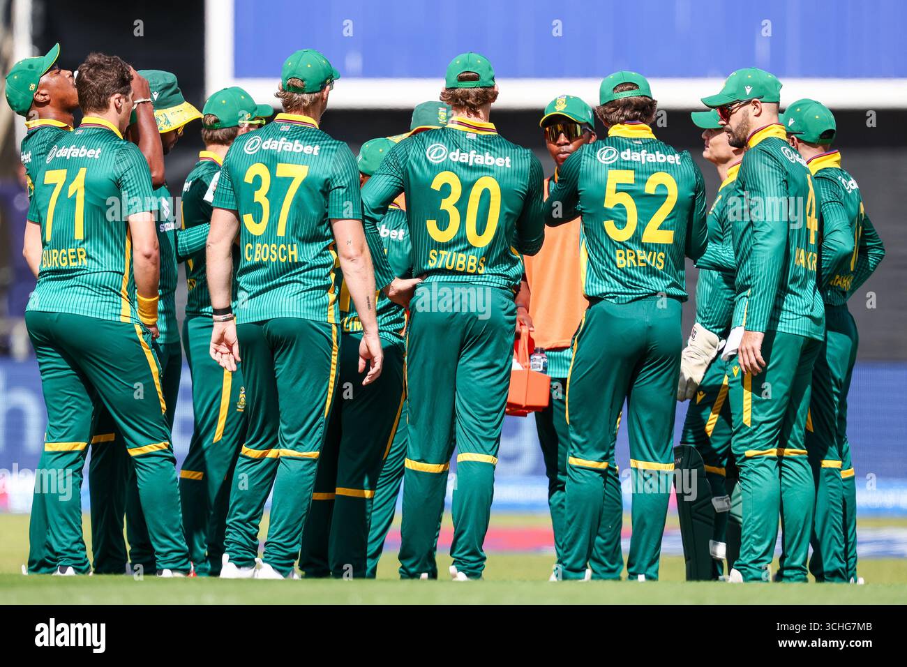 South Africa's Nandre Burger & wicketkeeper Ryan Rickleton with team ...