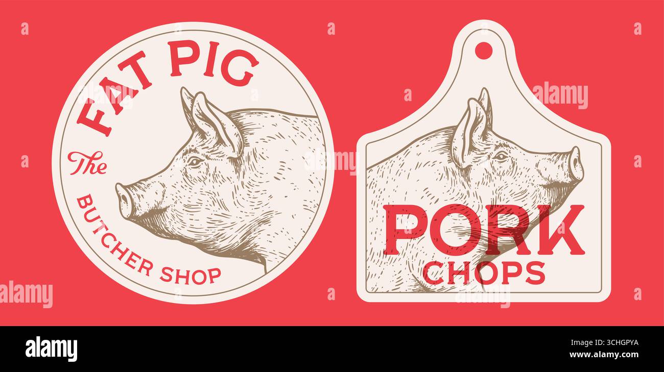 Pork, pig, hog head, meat tag label Stock Vector Image & Art - Alamy