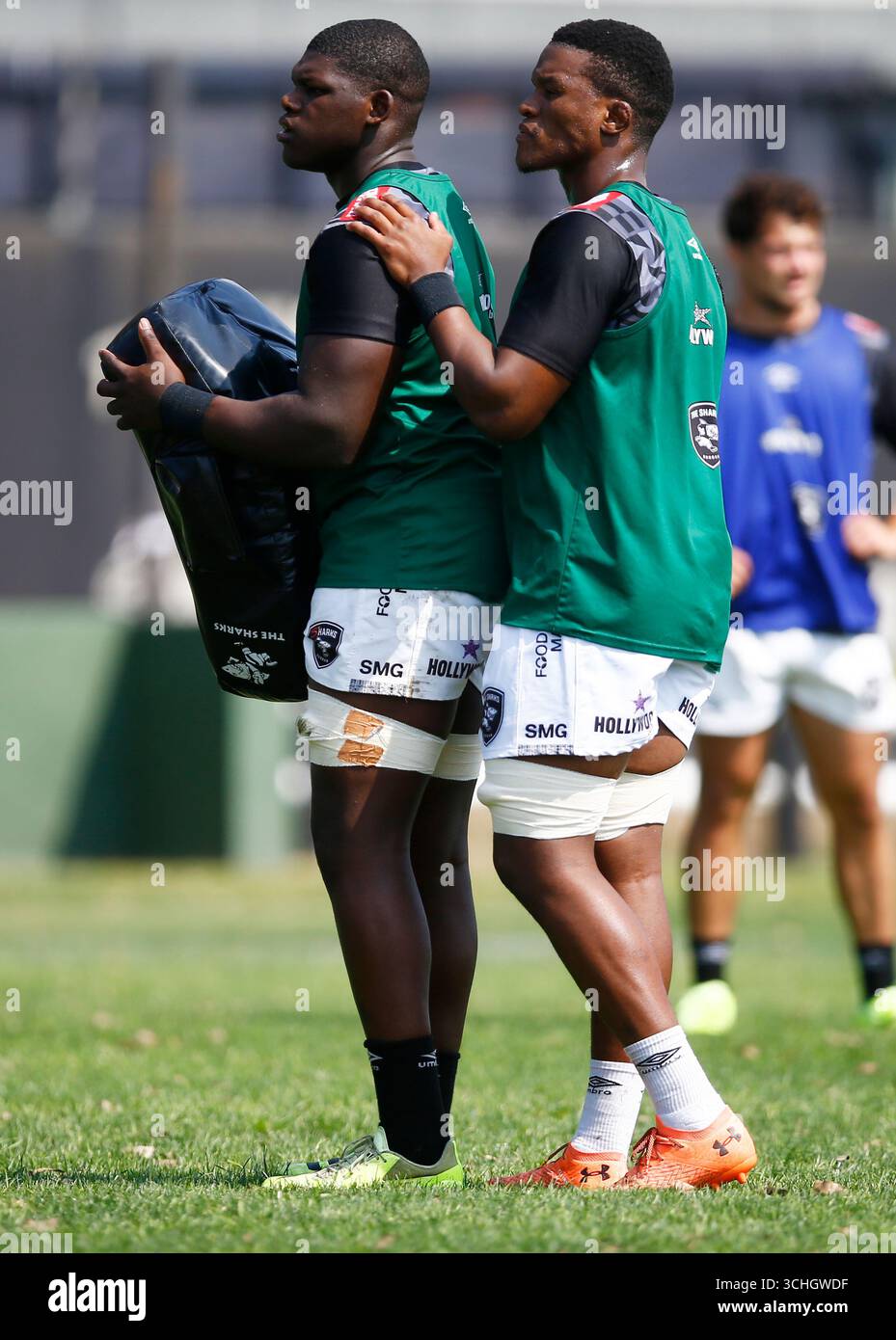Bathobele Hlekani of the Hollywoodbets Sharks and Phendulani Buthelezi ...